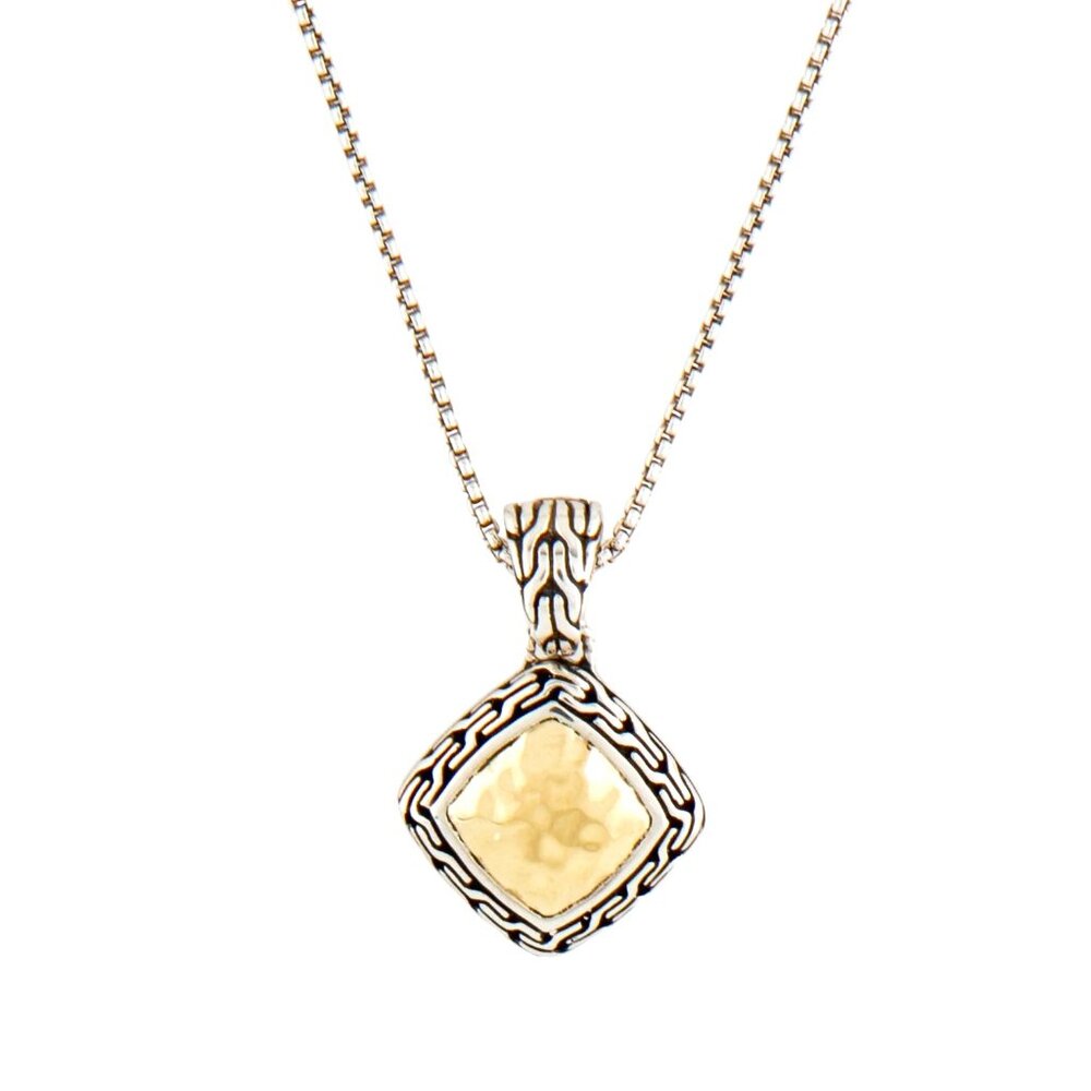 JOHN HARDY Chain Collection Sterling Silver 18K Gold Hammered Pendant Necklace - Picture 3 of 11